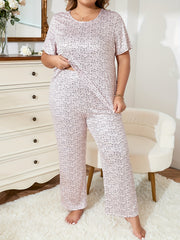 Allover Letter Print Tee & Pants Pajama Set for Women