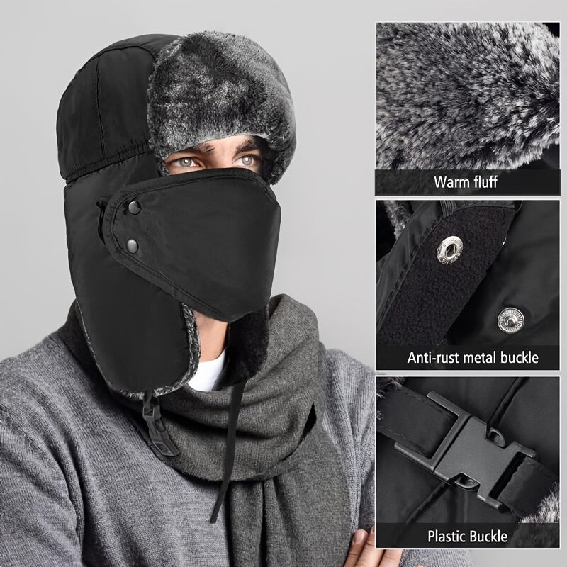 Classic Winter Hat with Ear Block, Chin Strap and Wind Mask
