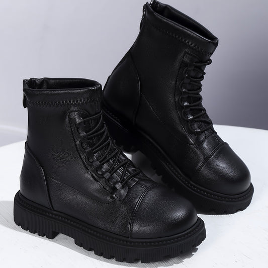 Vintage Solid Boots With Zipper For Girls