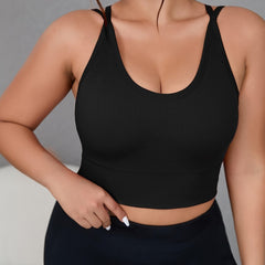 Sports Bra Women's Plus Solid Round Neck Backless High Stretch