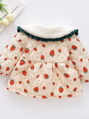 Winter Baby Girl Strawberry Graphic Thick Jacket Windproof Warm Toddler Coat