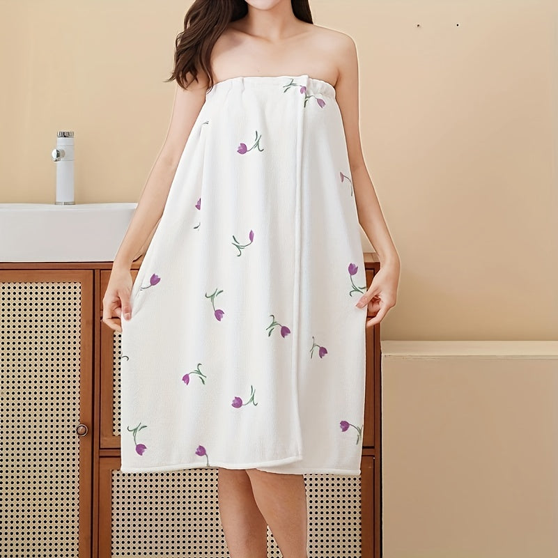 Quick Drying Tulip Pattern Bathrobe for Women - Absorbent Bath Skirt