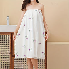 Quick Drying Tulip Pattern Bathrobe for Women - Absorbent Bath Skirt