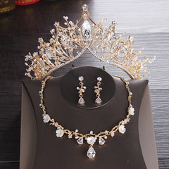 Zircon Crown Necklace Earrings Set Bridal Wedding Party Favor Decorations