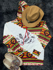 Ethnic Print Kangaroo Pocket Hoodie Long Sleeve Hoodie