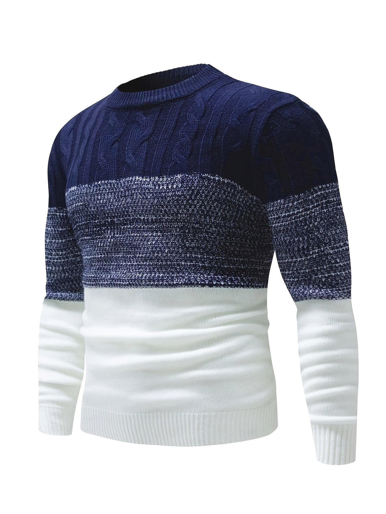 Men's Knitted Cable Sweater Warm Crew Neck Pullover for Fall Winter