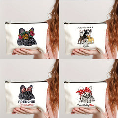 French Bulldog Print Makeup Bag Roomy Storage with Zipper