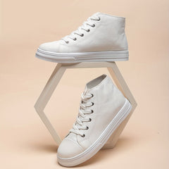 Women's High Top Canvas Shoes Lace Up Sneakers Casual Flat Walking Shoes
