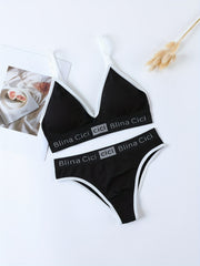 Letter Print Bra & Panties Lingerie Set Women's Underwear
