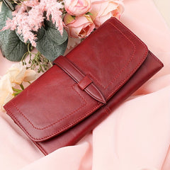 Women's RFID Blocking Leather Tri Fold Wallet Clutch with Snap Closure
