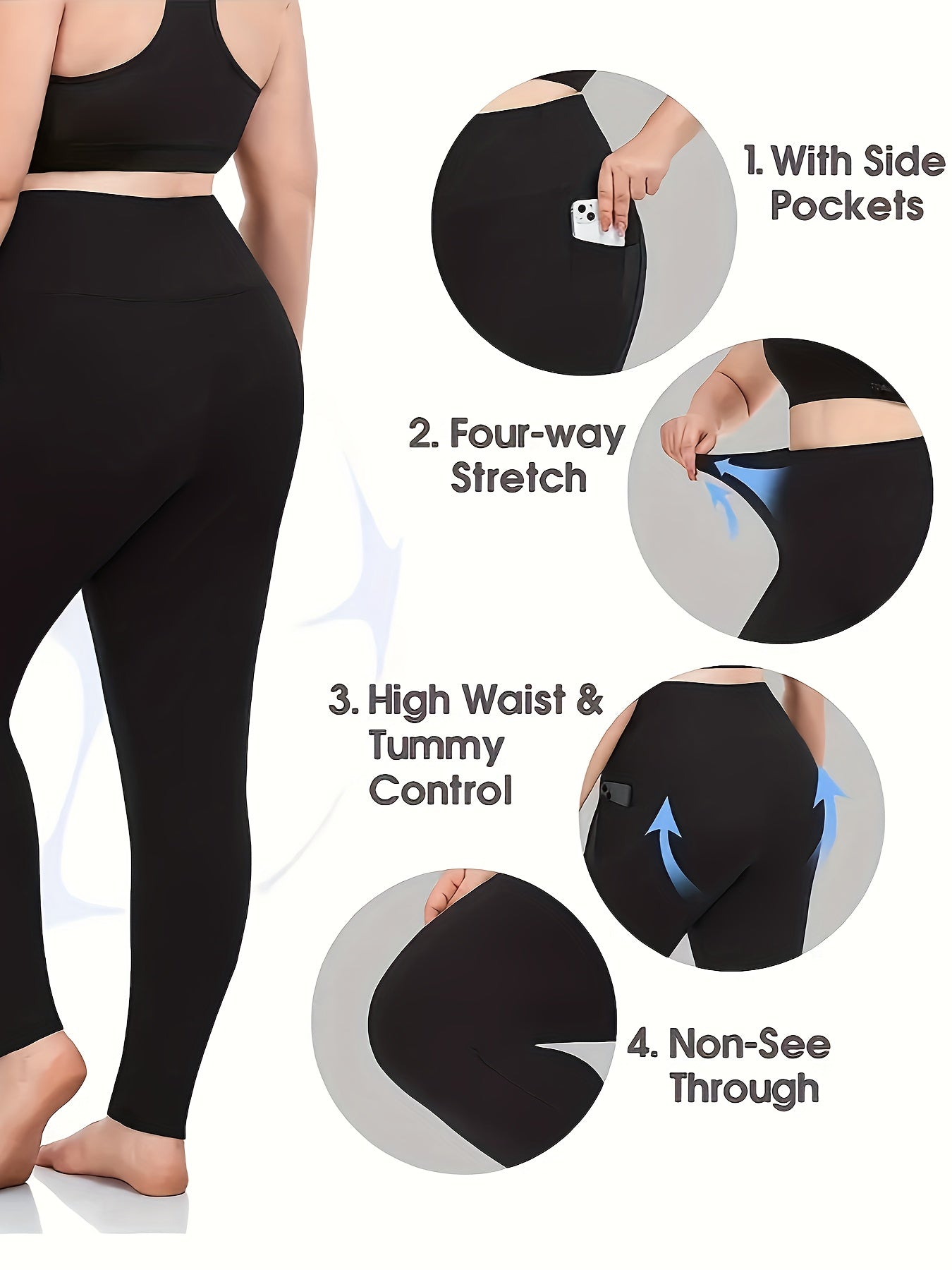 Sports Leggings Women's Plus Solid Wide Waistband Soft Gym Yoga Leggin