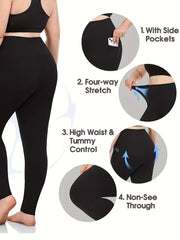 Sports Leggings Women's Plus Solid Wide Waistband Soft Gym Yoga Leggin