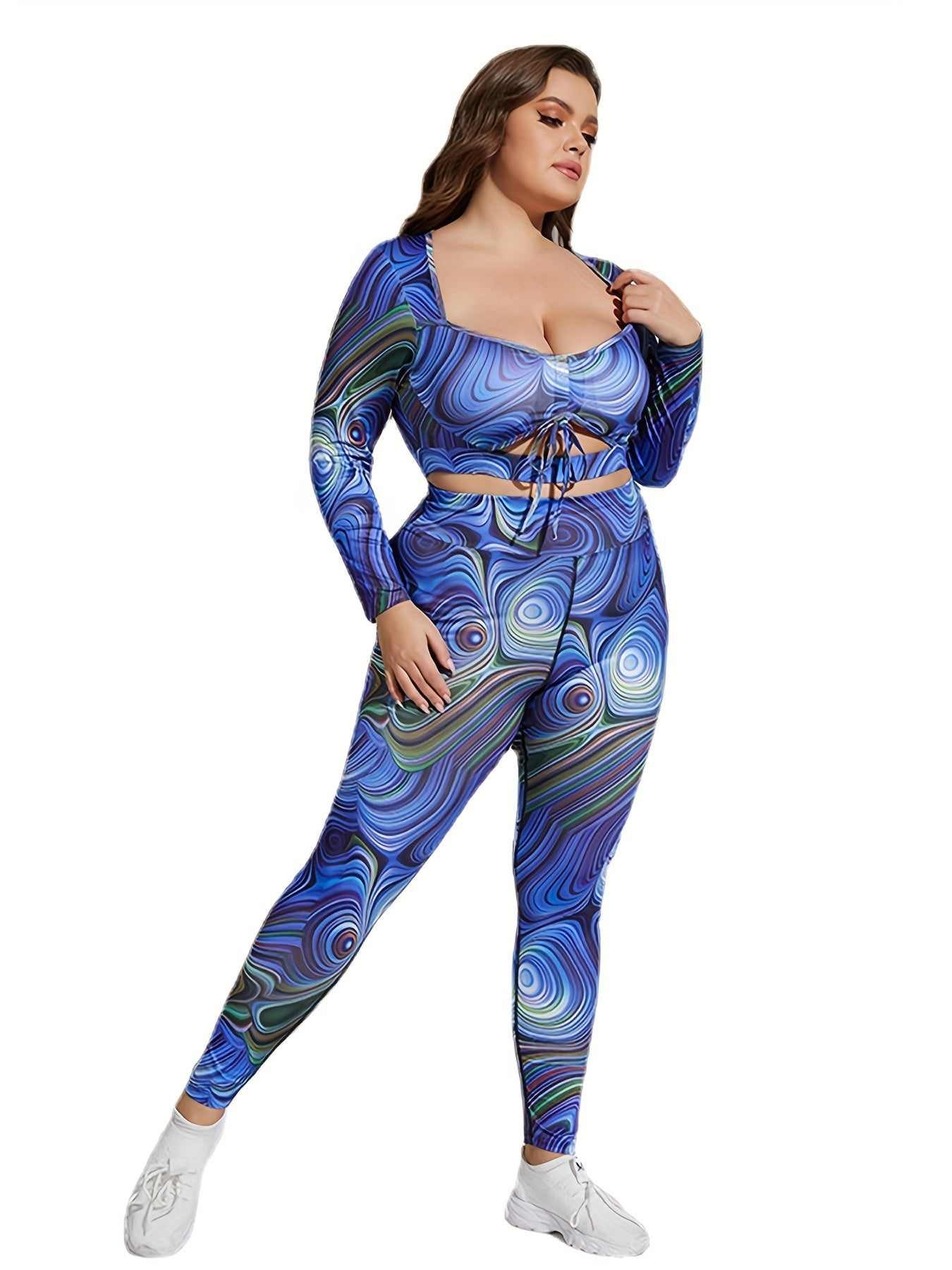 Printed Cut Out Crop Top & Leggings Set