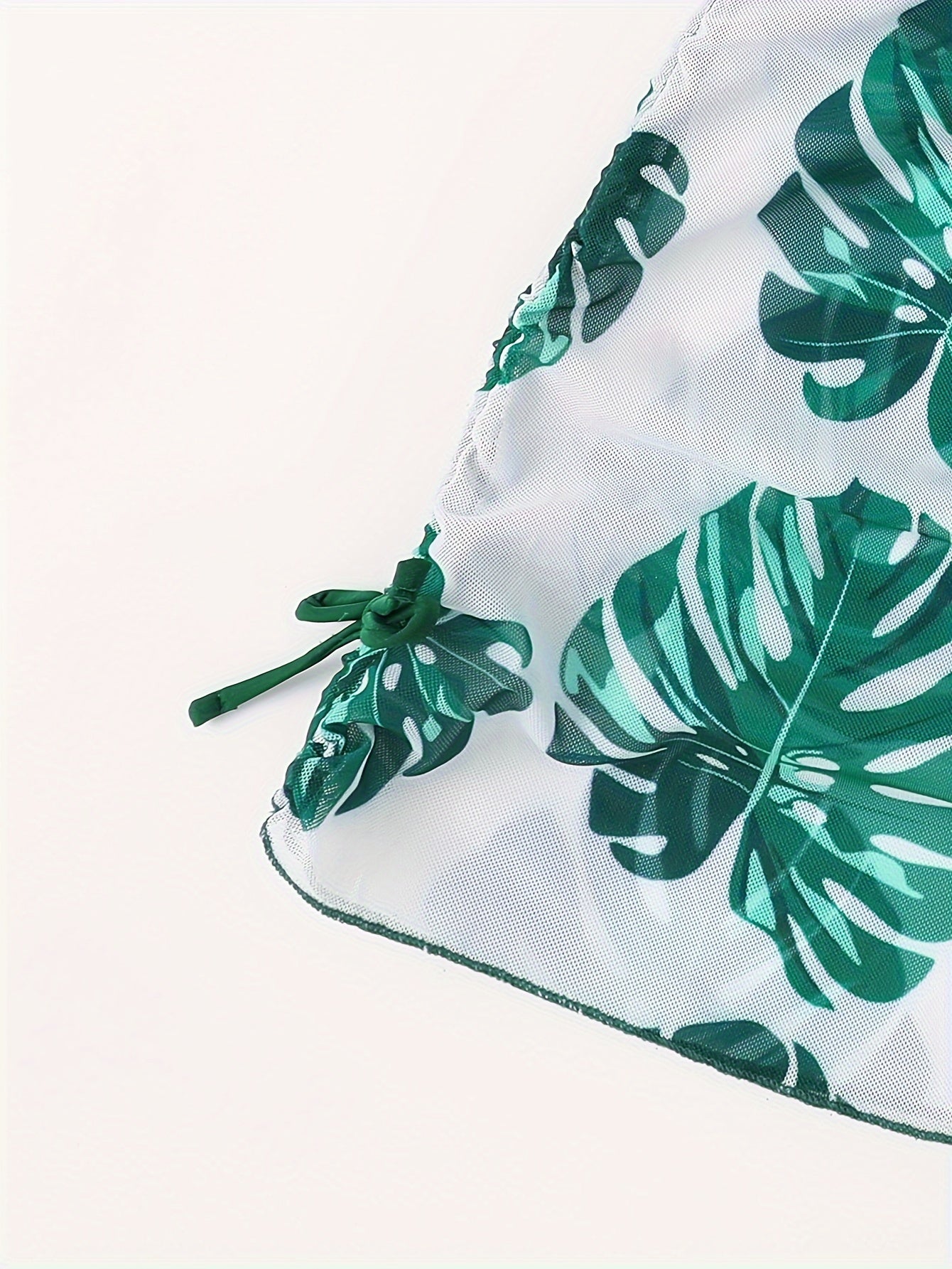Girls Tropical Leaves Print Bikini Set with Cover Up