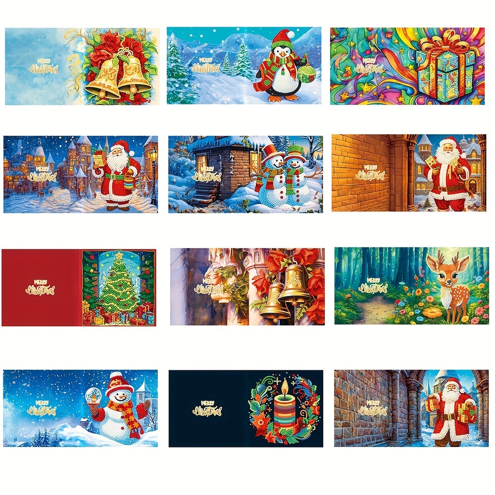 12pcs Diamond Painting Christmas Card Mosaic Dot Diamond Santa Claus Painting