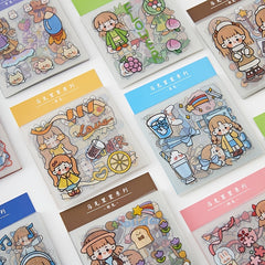 20pcs PET Cartoon Girl Characters Hand Tent Decorative Stickers