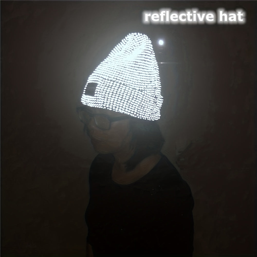 Reflective Beanie Cap Skullies Warm Knit Hat Windproof Unisex