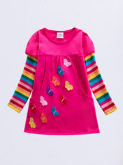 Girls Butterfly Embroidered Dress Long Sleeve