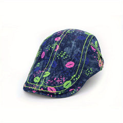 Lips Print Hip Hop Beret Washed Distressed Lightweight Painter Cap