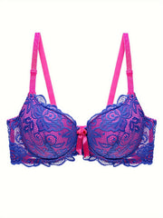 Lace Push Up Bra Colorblock Bow Women's Lingerie
