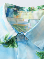 Boys Coconut Tree Button Down Shirt Tops for Summer