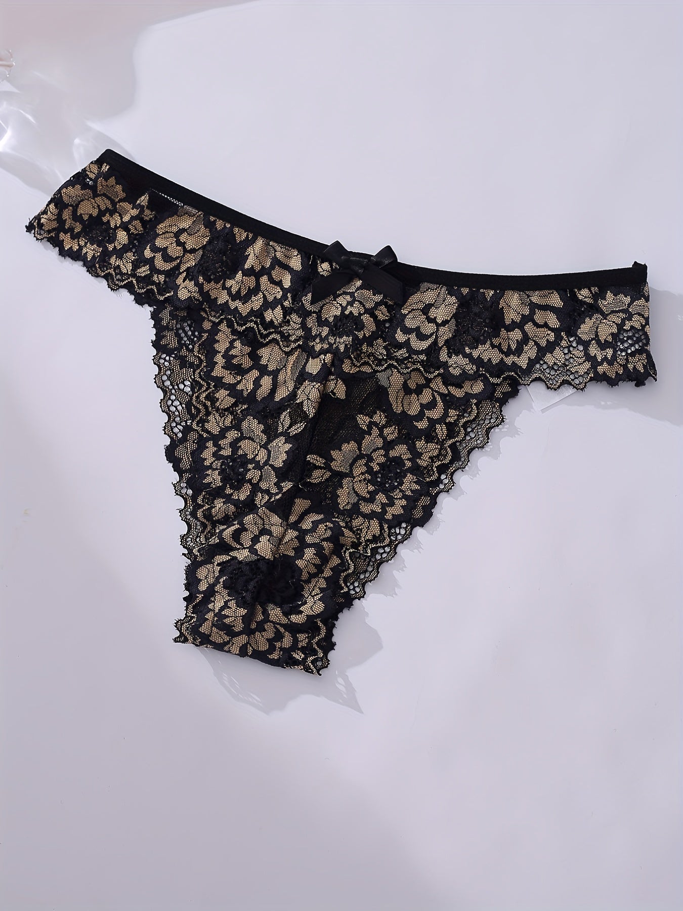 Floral Lace Lingerie Set with Bow Tie Bra & Panties