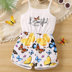 Toddler Girls Butterfly & Letter Graphic Cami Romper Jumpsuit