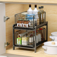 1pc Layer Sink Storage Rack with Pull out Cabinet