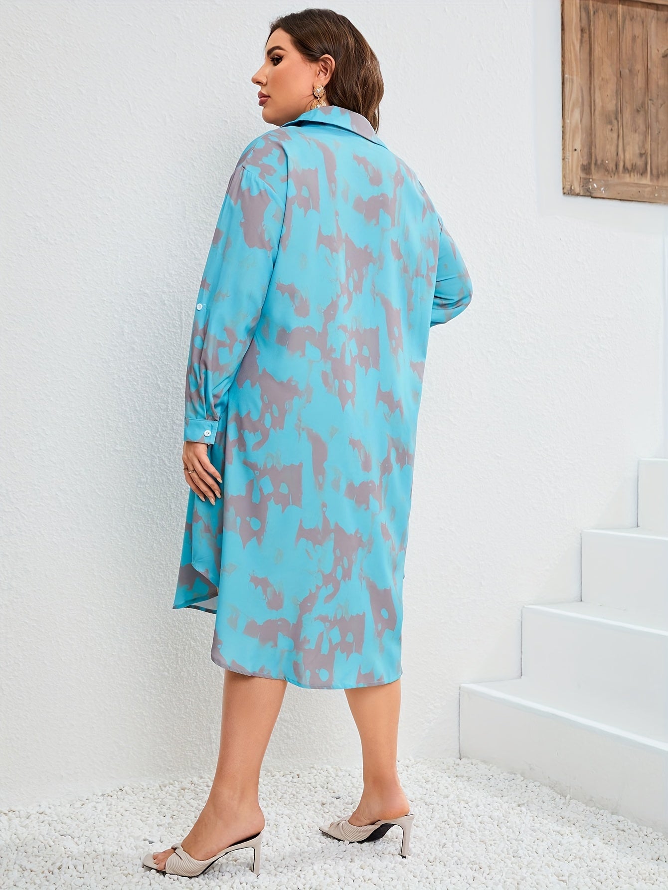 Tie Dye Button Up Long Sleeve Shirt Dress