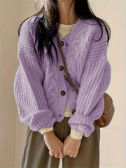 Chunky Knit Cardigan Long Sleeve Vintage Style Fall Winter Women's Clothing