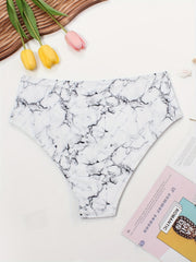 Marble Print Bikini Bottoms High Stretch Swimwear Plus Size