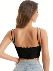 Floral Lace Bralettes Double Straps Scallop Trim Bra