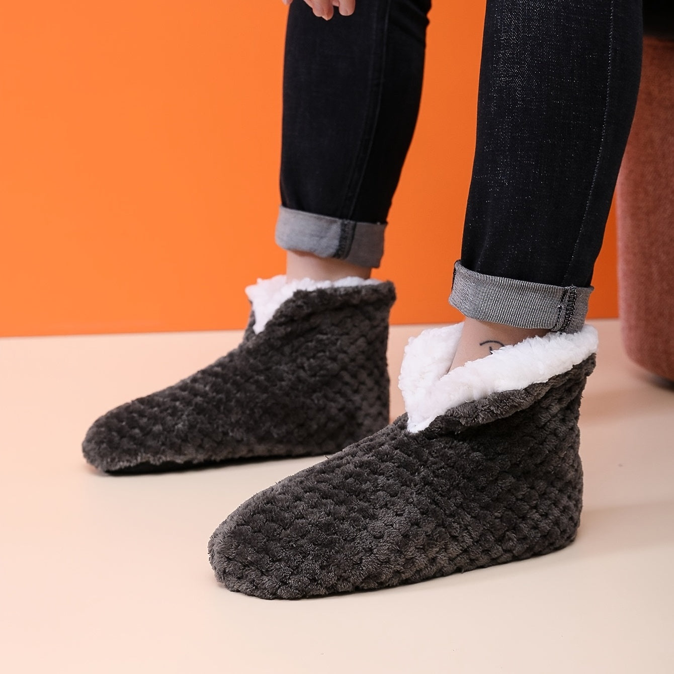 Cozy Plush House Slippers Men Winter Indoor Shoes