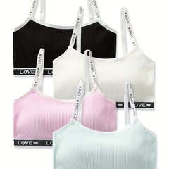 4pcs Girl's Ribbed Bralette Set for Students Teens 7-14 Years Old