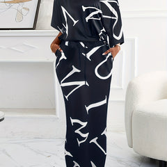 Letter Print Two piece Set Short Sleeve Tops & Skirts Outfits
