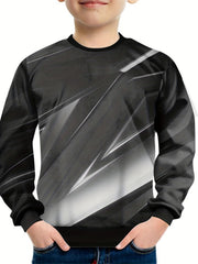 Gray Digital Pattern Sweatshirt For Kids Long Sleeve Top