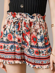 Boho Shorts Women's Plus Floral Print High Rise Waist Band