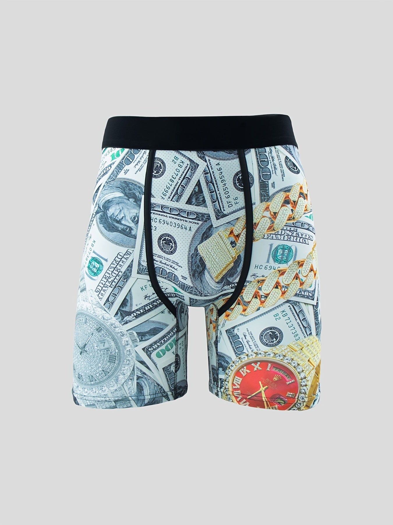 Men's Dollar & Diamond Print Boxer Stretch Swim Trunks Shorts