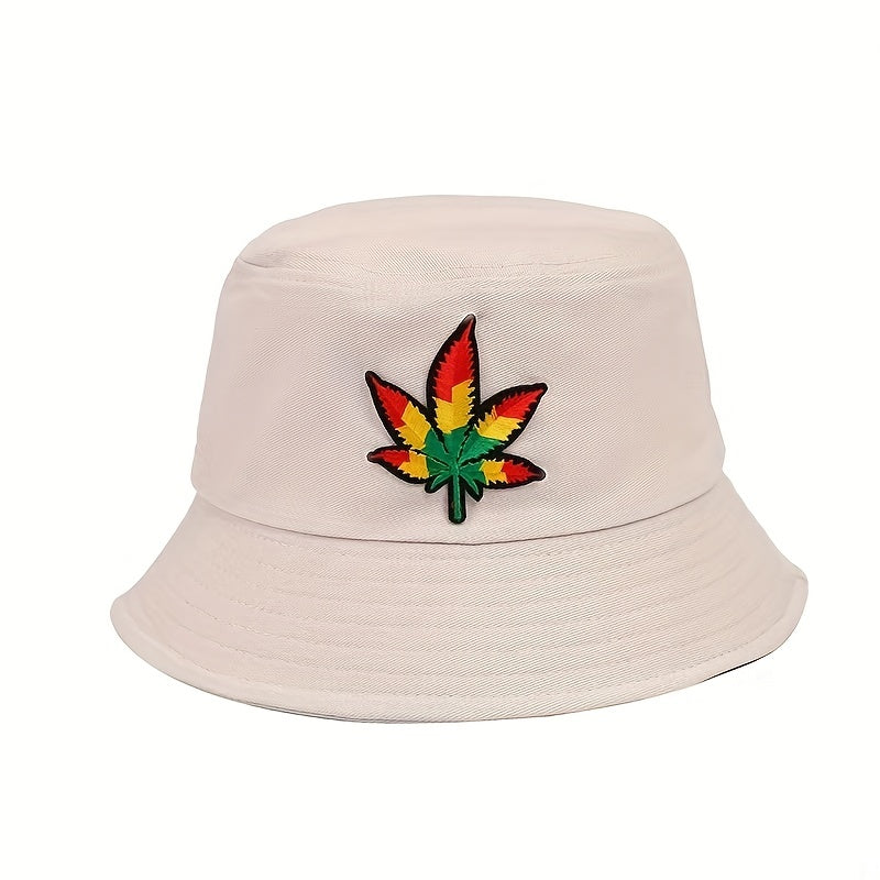 Maple Leaf Embroidered Bucket Hat Unisex Fisherman Cap