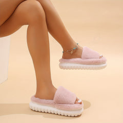 Women's Fuzzy House Slippers Warm & Comfy Open Toe Indoor Shoes