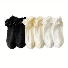 3 Pairs Twist Textured Socks Sweet & Ruffle Short Socks Women's Stockings