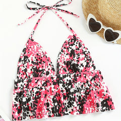 Leopard Print Halter Top Sexy Backless Lace Up All match Top Women's Lingerie