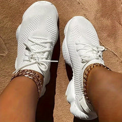 Women's Platform Mesh Sneakers Low Top Lace Up Round Toe Casual Shoes
