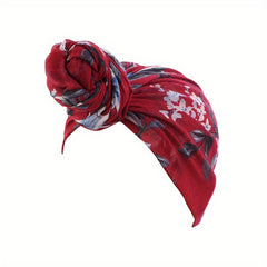 Vintage Flower Print Turban Cap Boho Twist Pleated Elastic Head Wrap