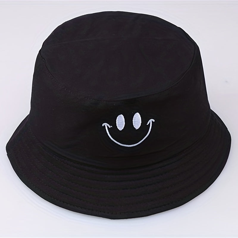 Happy Face Embroidery Bucket Hat Sun Protection Sunshade Hat