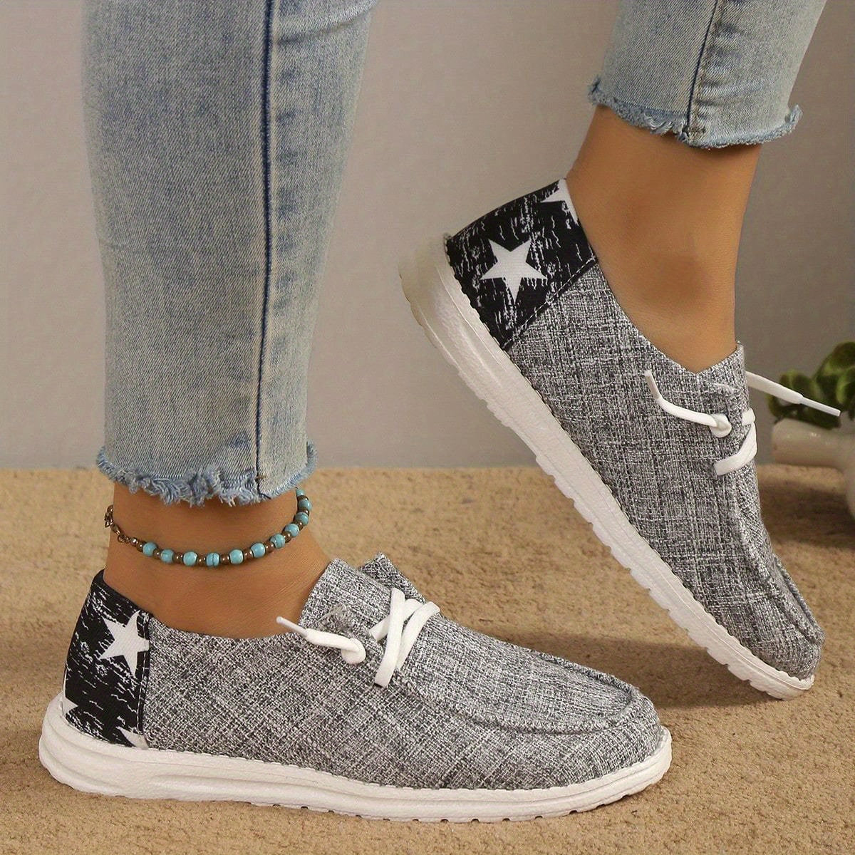 Women's Casual Canvas Shoes Star Pattern Low Top Slip On Sneakers