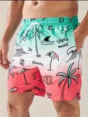 Men's Quick Dry Hawaiian Board Shorts - Casual Swim Trunks