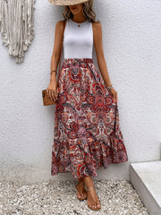 Paisley Print High Waist Skirt Boho Style