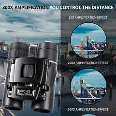Compact 300x25 Binoculars for Adults Ideal for Bird Watching Travel