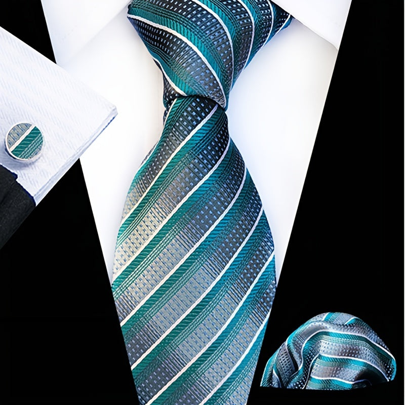 Men's Tie Pocket Square Cufflinks Tie Clip Set 1200 stitch Jacquard Fabric